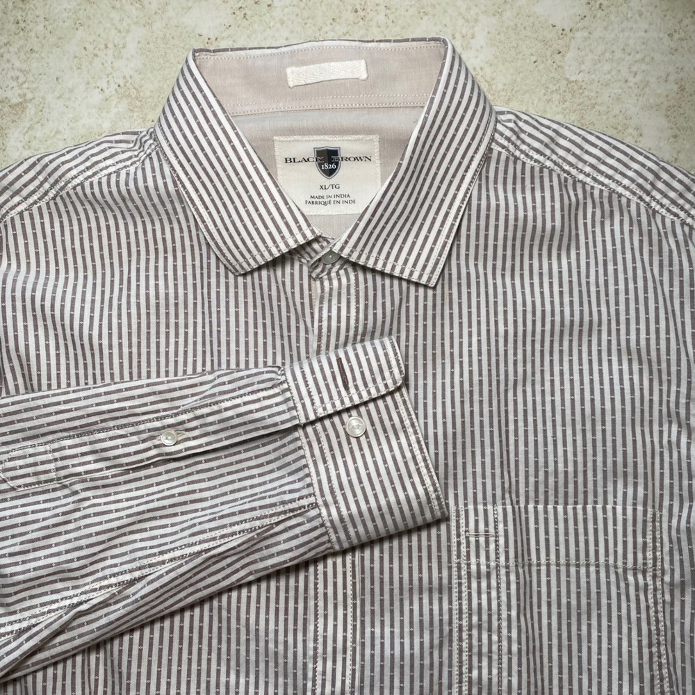 Black Brown 1826 Mens Striped Button Down Shirt XL Work Casual Office - Picture 1 of 9
